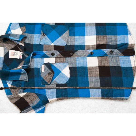 Topo Designs Womens Plaid Flannel Work Shirt Blue & White Size Small - Picture 10 of 12